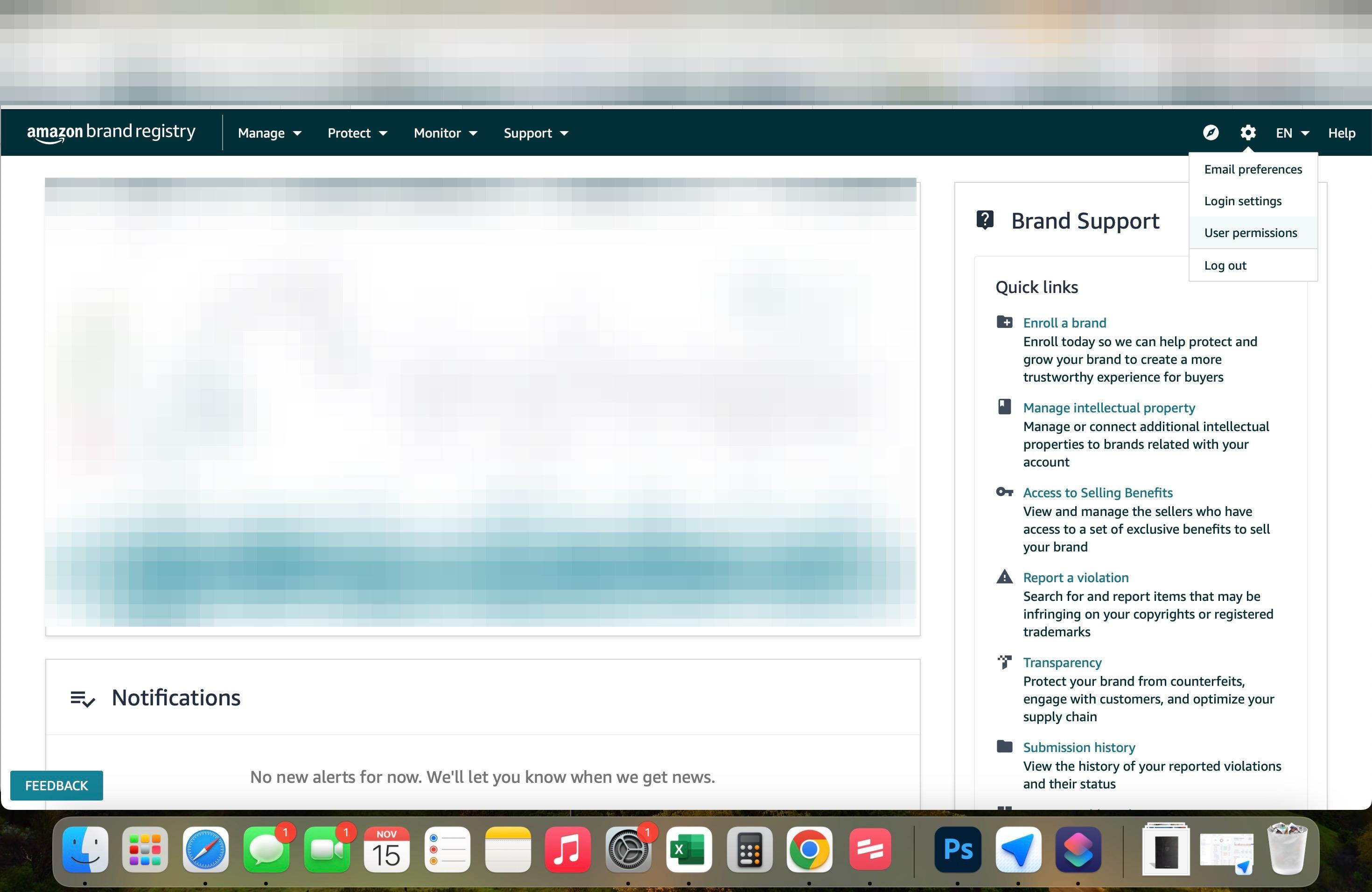 Step 2: Click "User permissions"