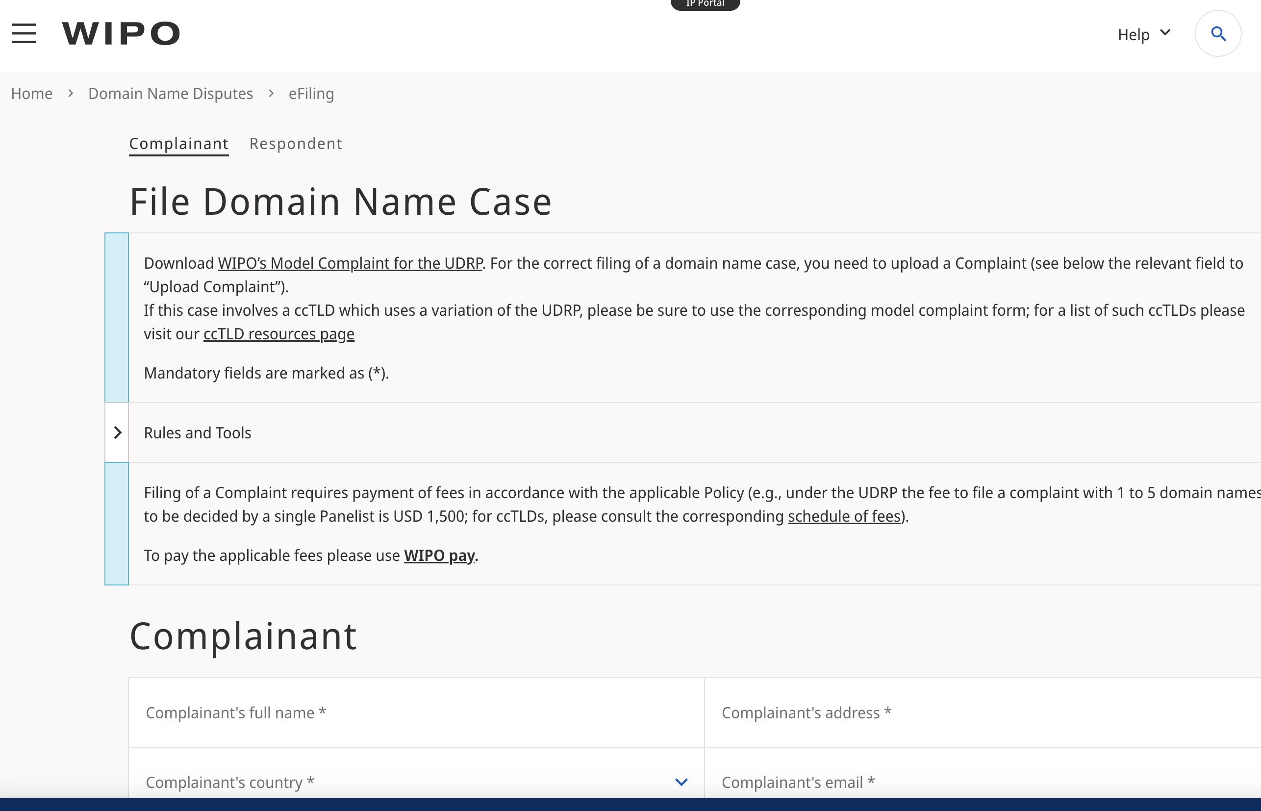 WIPO Domain Case Filing